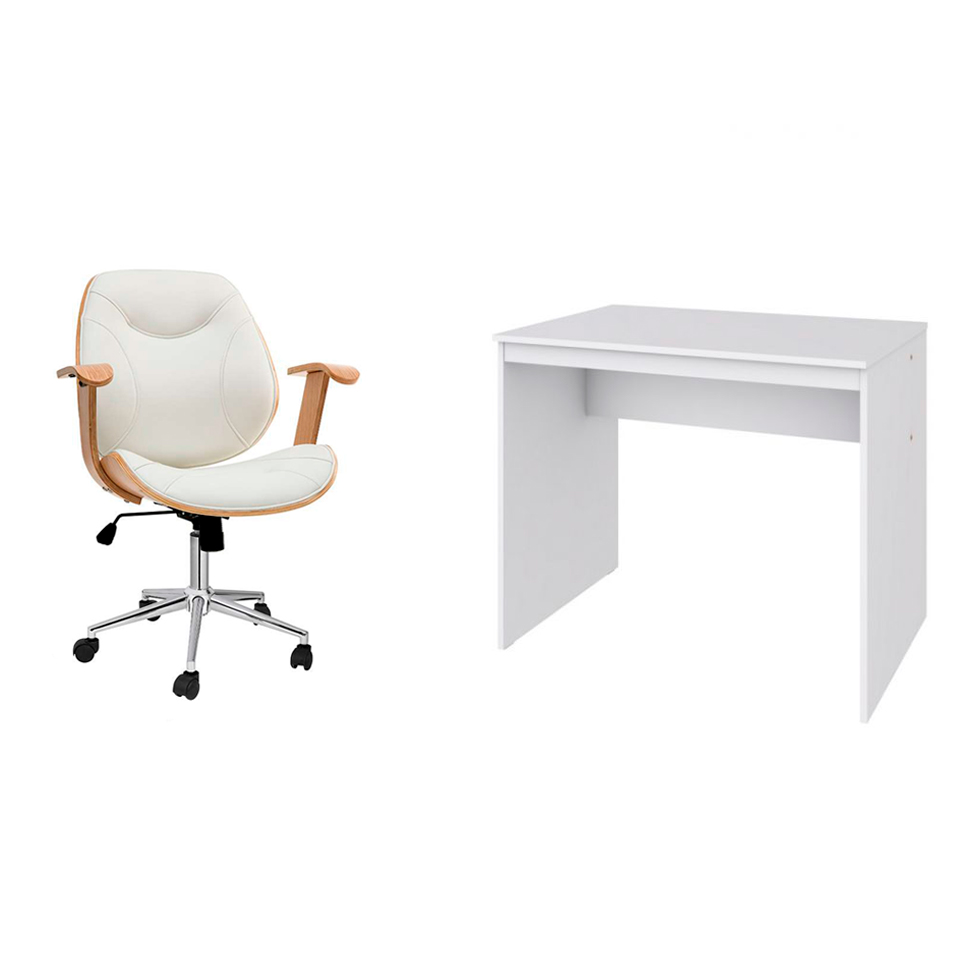 Conjunto de Mesa Office com Cadeira de Escritório Diretor Giratória Antonella Branca