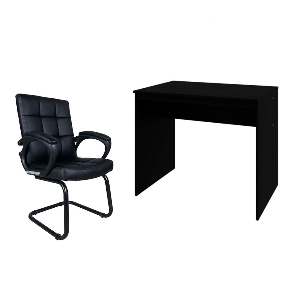 Conjunto de Mesa Office com Cadeira de Escritório Interlocutor Fixa Charles Preta