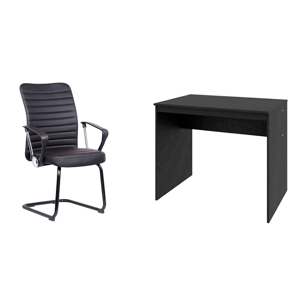 Conjunto de Mesa Office com Cadeira de Escritório Interlocutor Fixa Oslo Preta