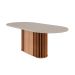 Conjunto de Mesa Oval com Tampo de Vidro Off White Julieta e 6 Cadeiras Fernanda Linho Bege e Cinamomo