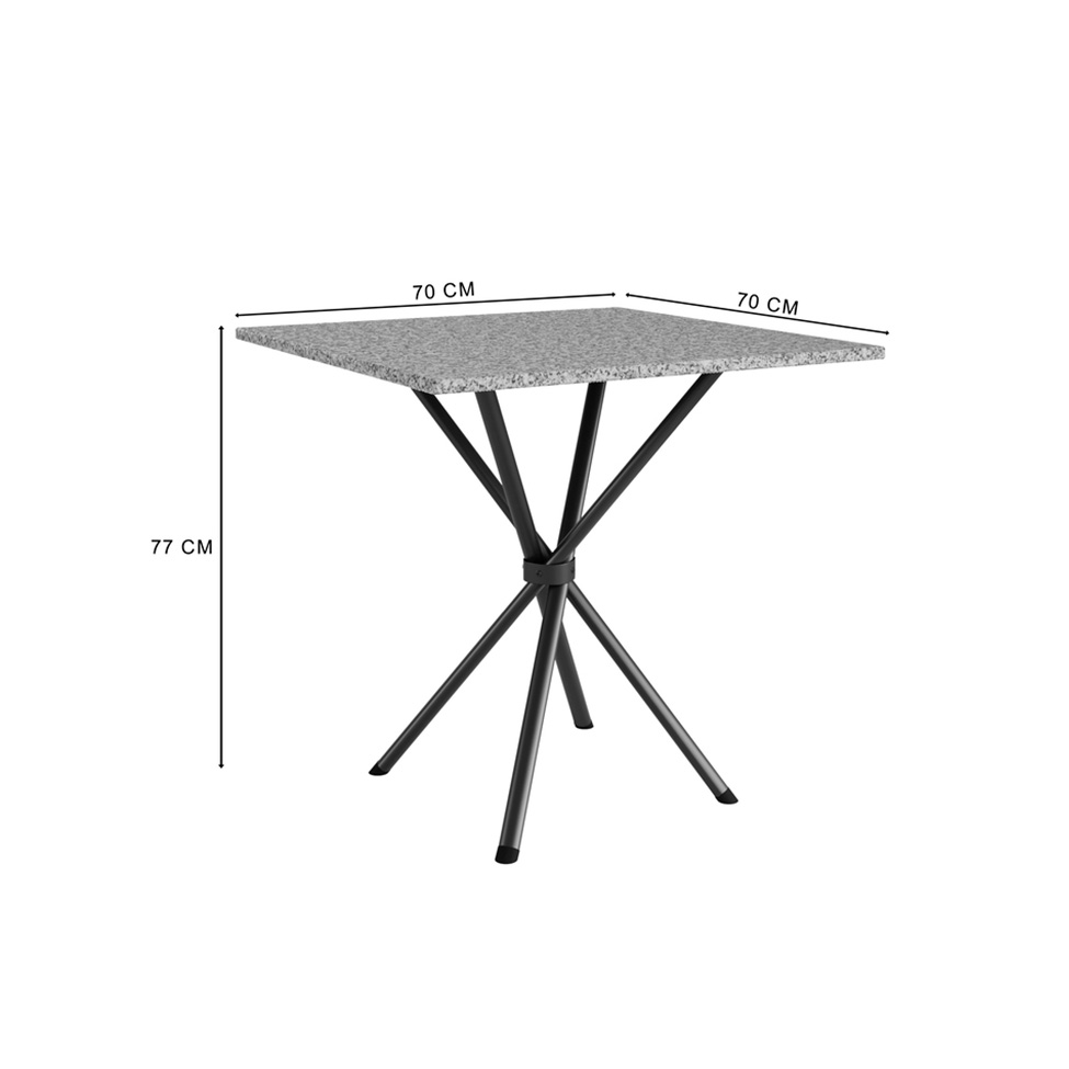 Conjunto de Mesa Quadrada com Tampo Granito e 4 Cadeiras Léia II Revestimento Sintético Preto e Cacau