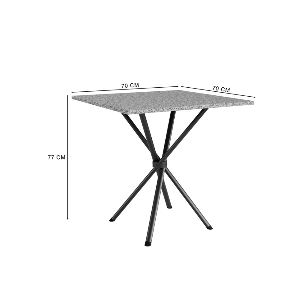 Conjunto de Mesa Quadrada com Tampo Granito e 4 Cadeiras Léia II Revestimento Sintético Preto e Cedro