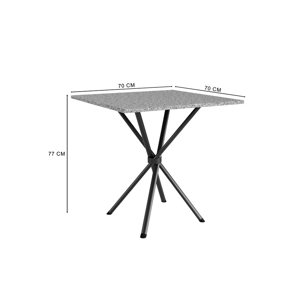 Conjunto de Mesa Quadrada com Tampo Granito e 4 Cadeiras Léia II Revestimento Sintético Preto e Palha