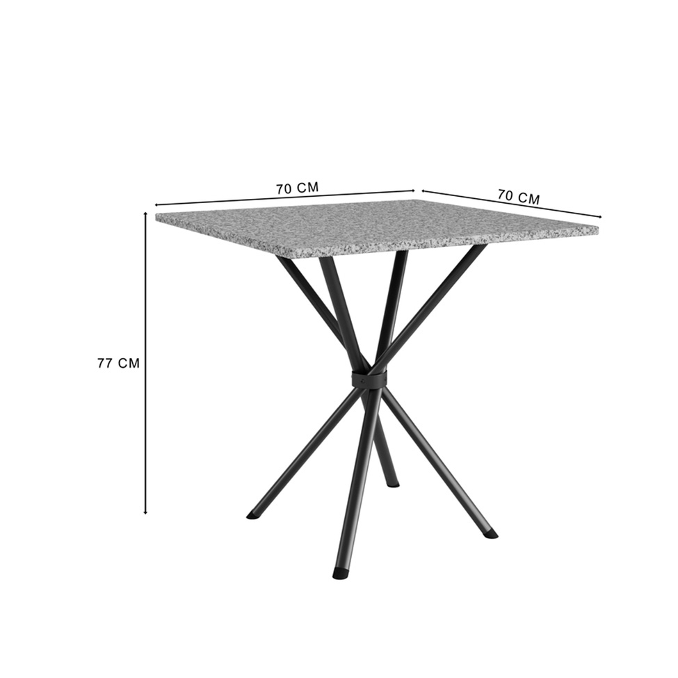 Conjunto de Mesa Quadrada com Tampo Granito e 4 Cadeiras Léia II Revestimento Sintético Preto e Platina