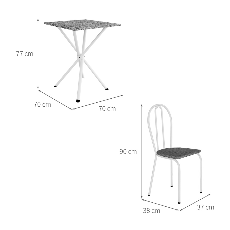 Conjunto de Mesa Quadrada com Tampo Granito e 4 Cadeiras Léia Revestimento Sintético Branco e Cacau