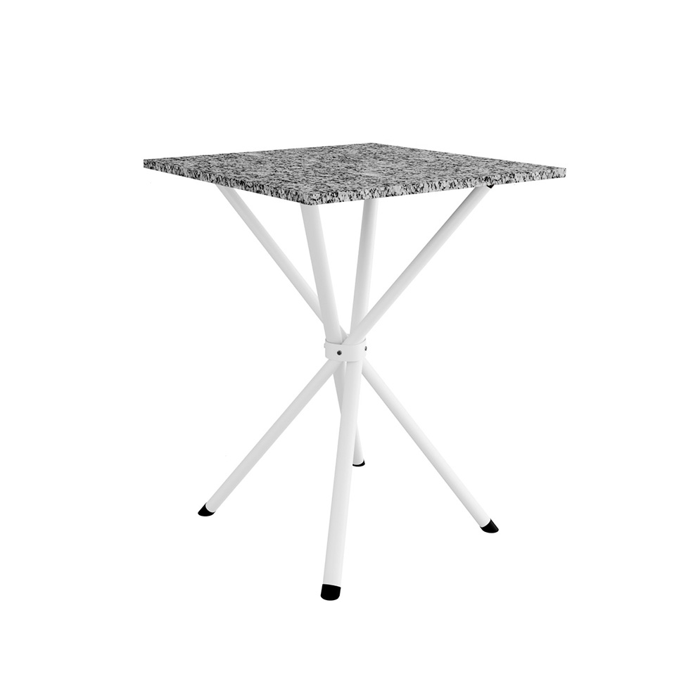 Conjunto de Mesa Quadrada com Tampo Granito e 4 Cadeiras Léia Revestimento Sintético Branco e Cacau