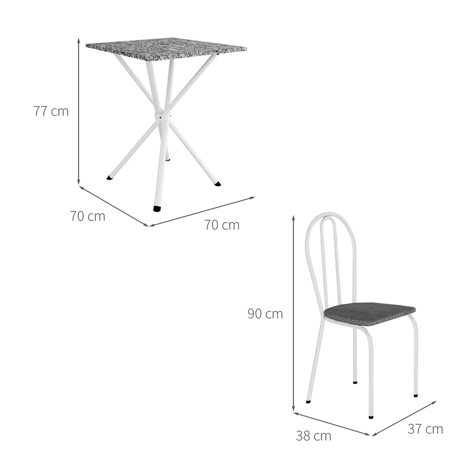Conjunto de Mesa Quadrada com Tampo Granito e 4 Cadeiras Léia Revestimento Sintético Branco e Imbuia