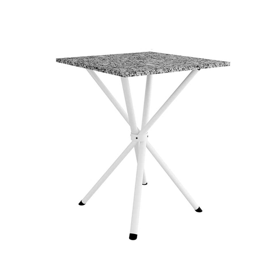 Conjunto de Mesa Quadrada com Tampo Granito e 4 Cadeiras Léia Revestimento Sintético Branco e Platina