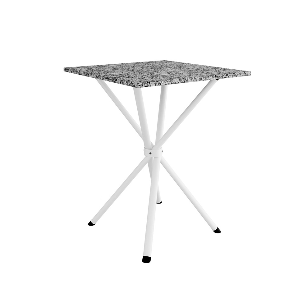Conjunto de Mesa Quadrada com Tampo Granito e 4 Cadeiras Léia Revestimento Sintético Branco e Preto