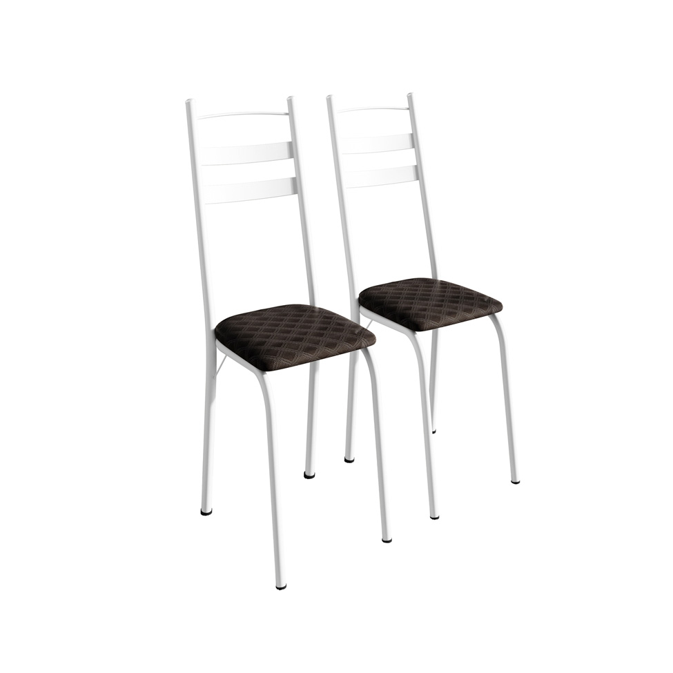 Conjunto de Mesa Quadrada com Tampo Granito e 4 Cadeiras Léia Revestimento Sintético Cacau e Branco
