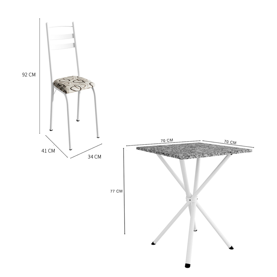 Conjunto de Mesa Quadrada com Tampo Granito e 4 Cadeiras Léia Revestimento Sintético Cedro e Branco