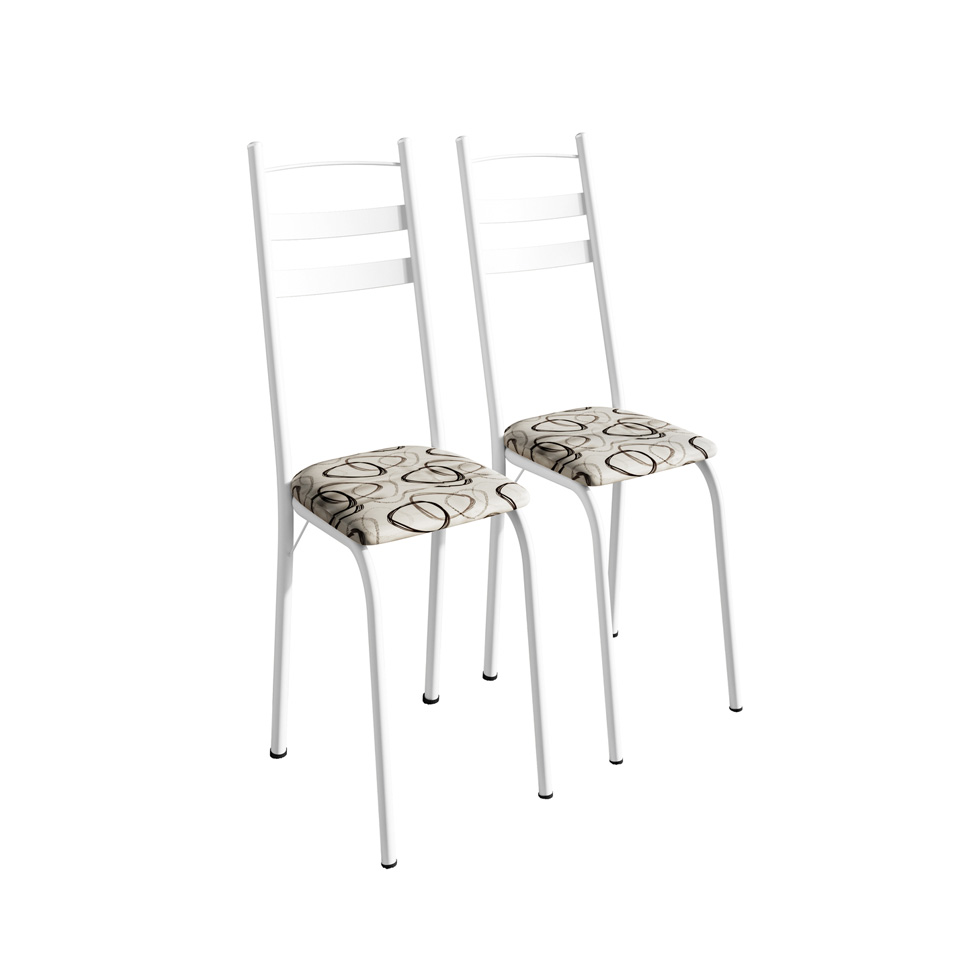 Conjunto de Mesa Quadrada com Tampo Granito e 4 Cadeiras Léia Revestimento Sintético Cedro e Branco