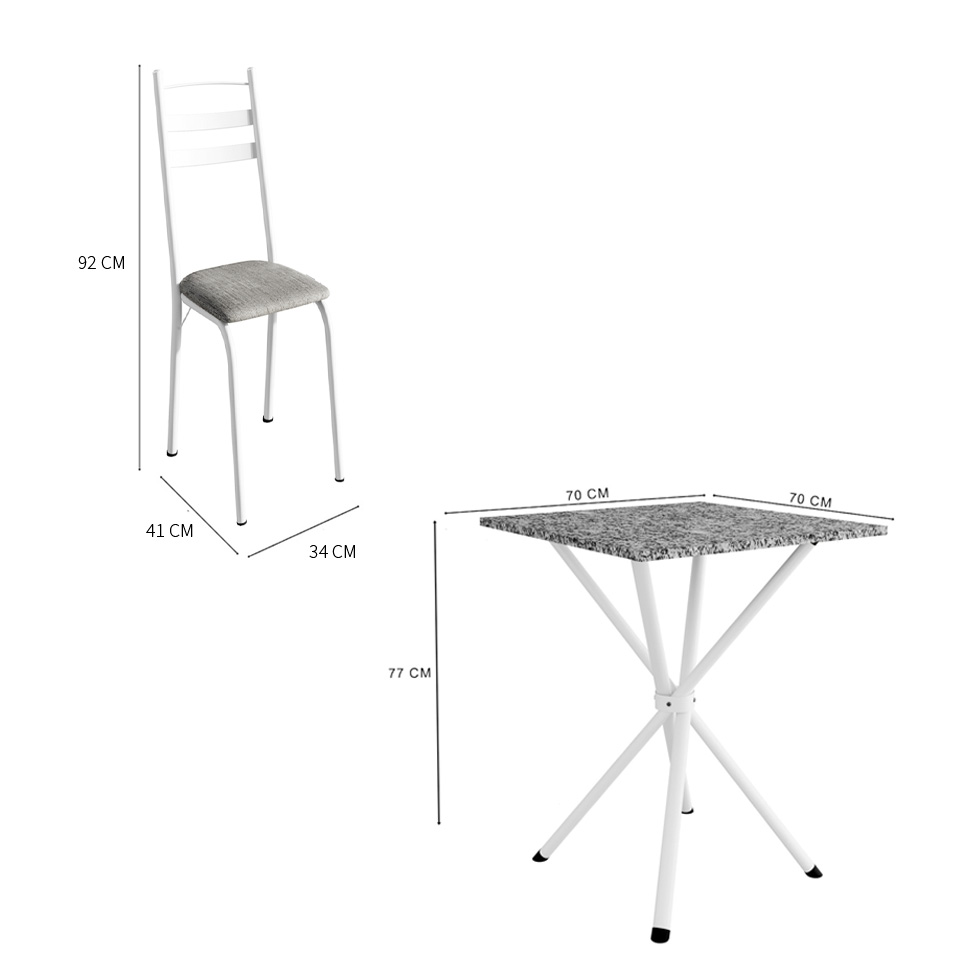Conjunto de Mesa Quadrada com Tampo Granito e 4 Cadeiras Léia Revestimento Sintético Grafiato e Branco