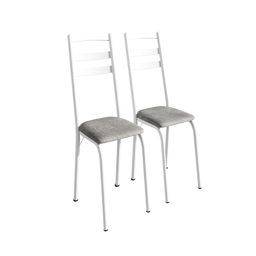 Conjunto de Mesa Quadrada com Tampo Granito e 4 Cadeiras Léia Revestimento Sintético Grafiato e Branco