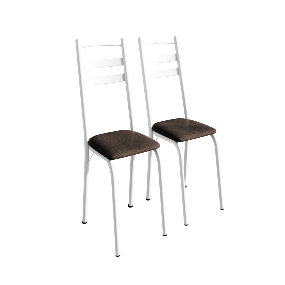 Conjunto de Mesa Quadrada com Tampo Granito e 4 Cadeiras Léia Revestimento Sintético Imbuia e Branco