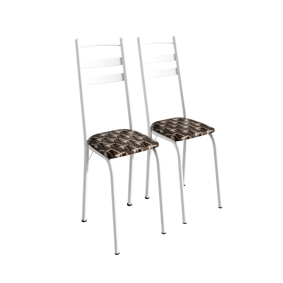 Conjunto de Mesa Quadrada com Tampo Granito e 4 Cadeiras Léia Revestimento Sintético Mosaico Palha e Branco