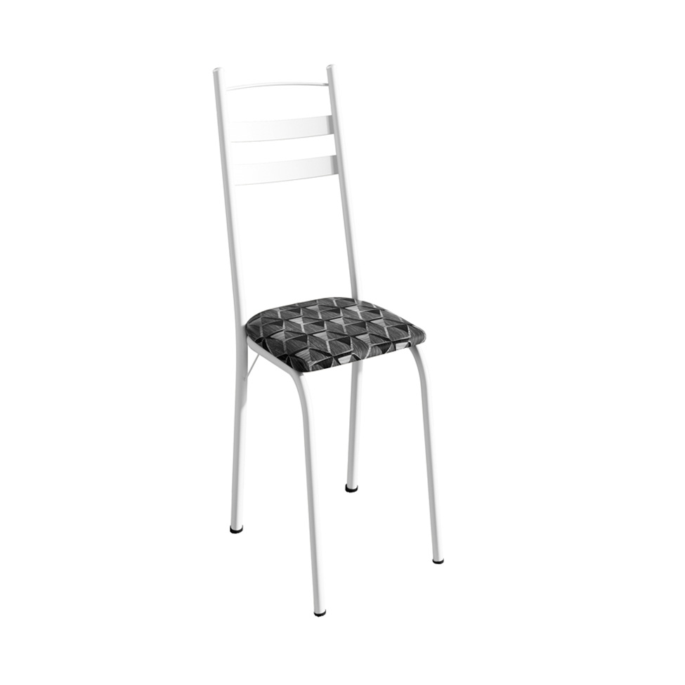 Conjunto de Mesa Quadrada com Tampo Granito e 4 Cadeiras Léia Revestimento Sintético Mosaico Silver e Branco