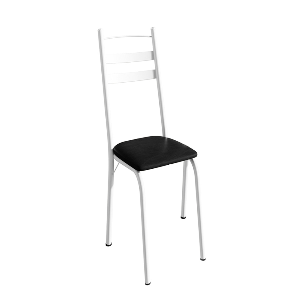 Conjunto de Mesa Quadrada com Tampo Granito e 4 Cadeiras Léia Revestimento Sintético Preto e Branco