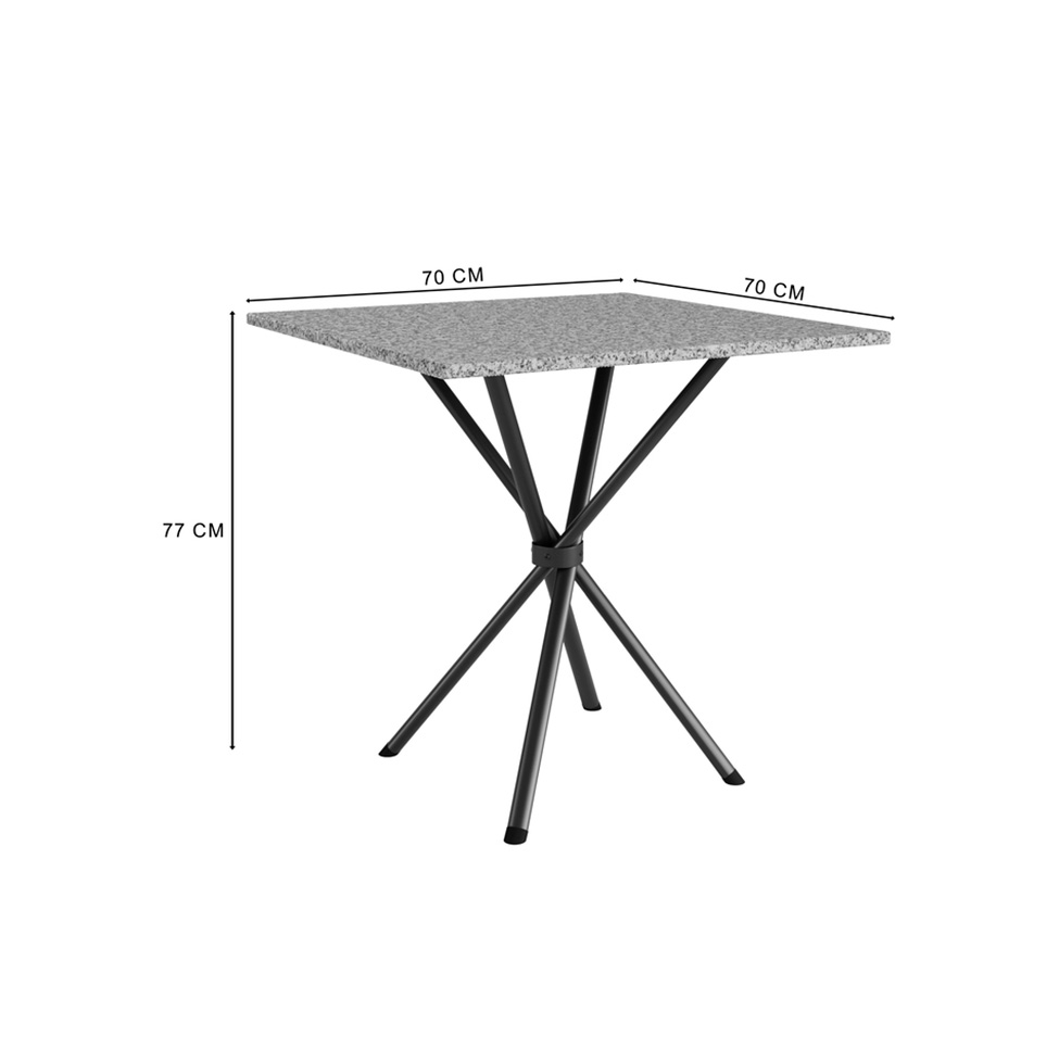 Conjunto de Mesa Quadrada com Tampo Granito e 4 Cadeiras Léia Revestimento Sintético Preto e Cedro