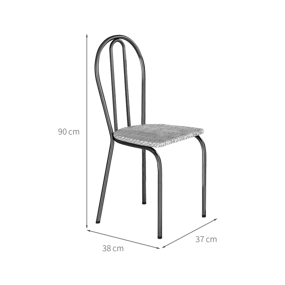 Conjunto de Mesa Quadrada com Tampo Granito e 4 Cadeiras Léia Revestimento Sintético Preto e Cedro