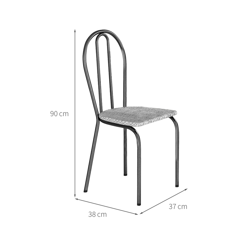 Conjunto de Mesa Quadrada com Tampo Granito e 4 Cadeiras Léia Revestimento Sintético Preto e Grafiato