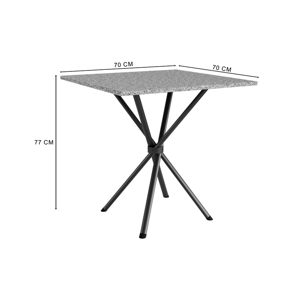 Conjunto de Mesa Quadrada com Tampo Granito e 4 Cadeiras Léia Revestimento Sintético Preto e Imbuia