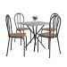 Conjunto de Mesa Quadrada com Tampo Granito e 4 Cadeiras Léia Revestimento Sintético Preto e Rattan