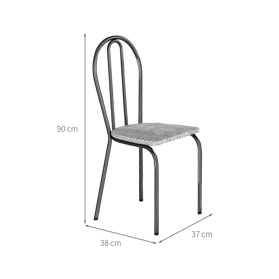 Conjunto de Mesa Quadrada com Tampo Granito e 4 Cadeiras Léia Revestimento Sintético Preto e Rattan