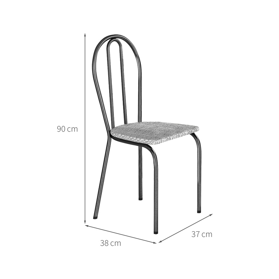 Conjunto de Mesa Quadrada com Tampo Granito e 4 Cadeiras Léia Revestimento Sintético Preto e Silver