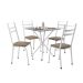 Conjunto de Mesa Quadrada com Tampo Granito e 4 Cadeiras Léia Revestimento Sintético Rattan e Branco