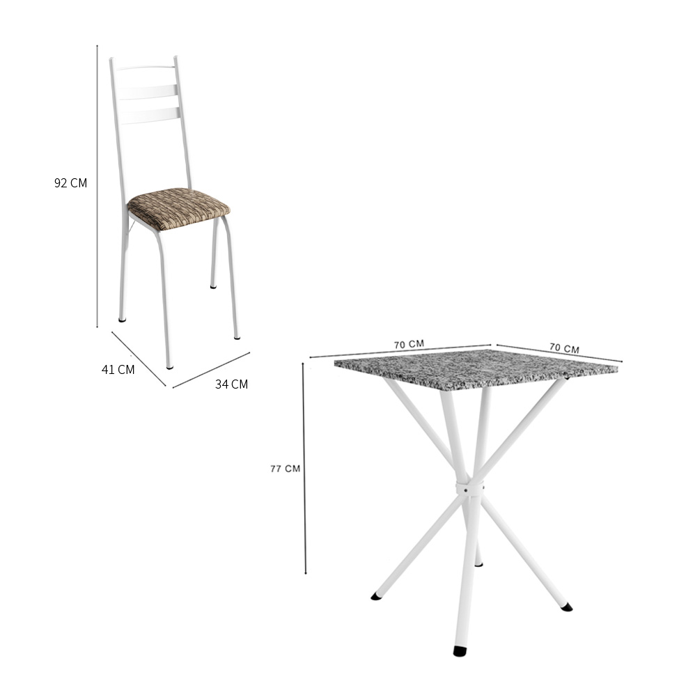 Conjunto de Mesa Quadrada com Tampo Granito e 4 Cadeiras Léia Revestimento Sintético Rattan e Branco