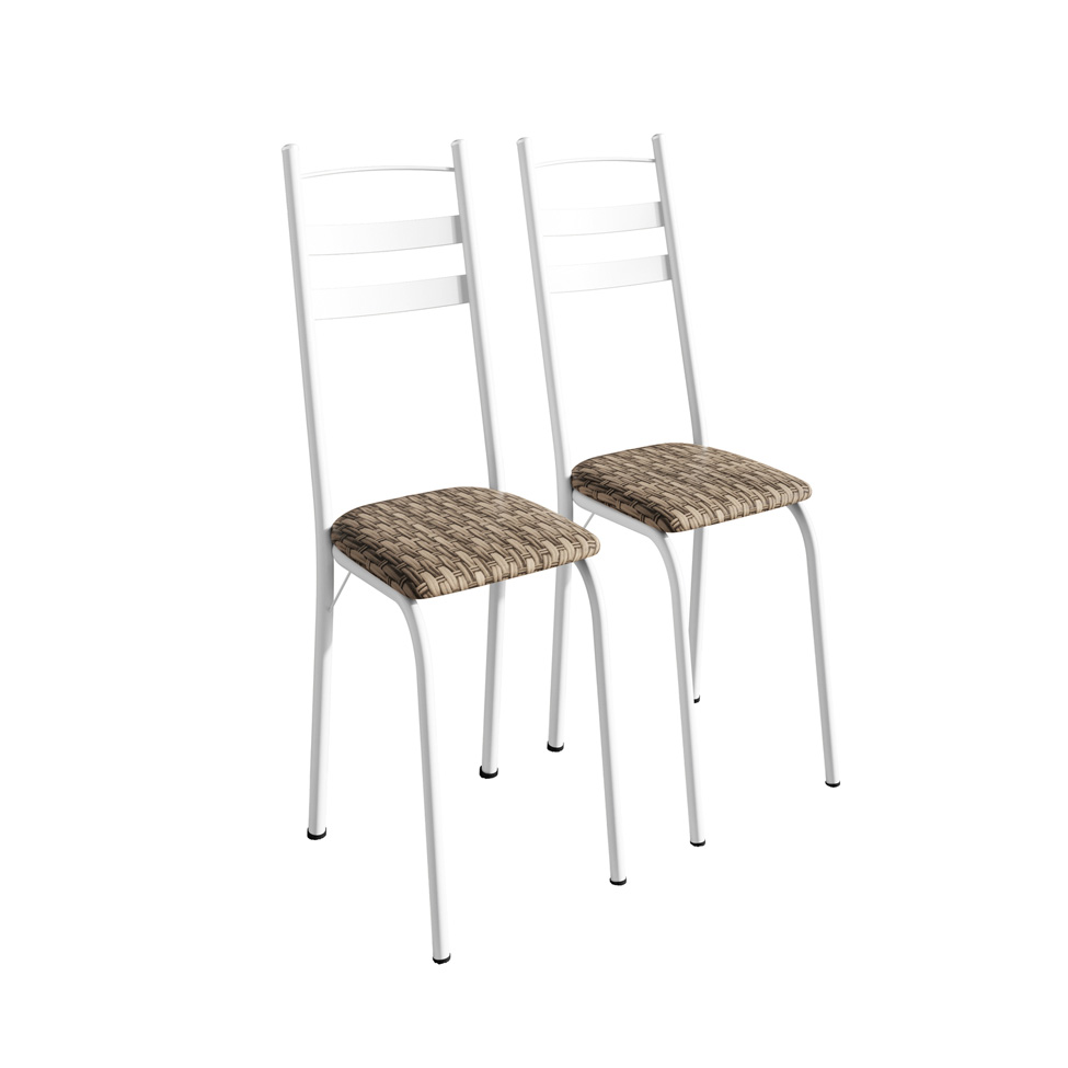 Conjunto de Mesa Quadrada com Tampo Granito e 4 Cadeiras Léia Revestimento Sintético Rattan e Branco