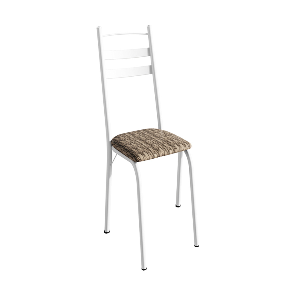 Conjunto de Mesa Quadrada com Tampo Granito e 4 Cadeiras Léia Revestimento Sintético Rattan e Branco