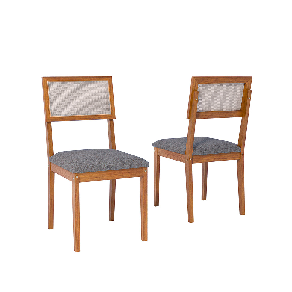 Conjunto de Mesa Quadrada com Tampo MDF Cacau e 4 Cadeiras Encanto Linho Bege e Cinamomo