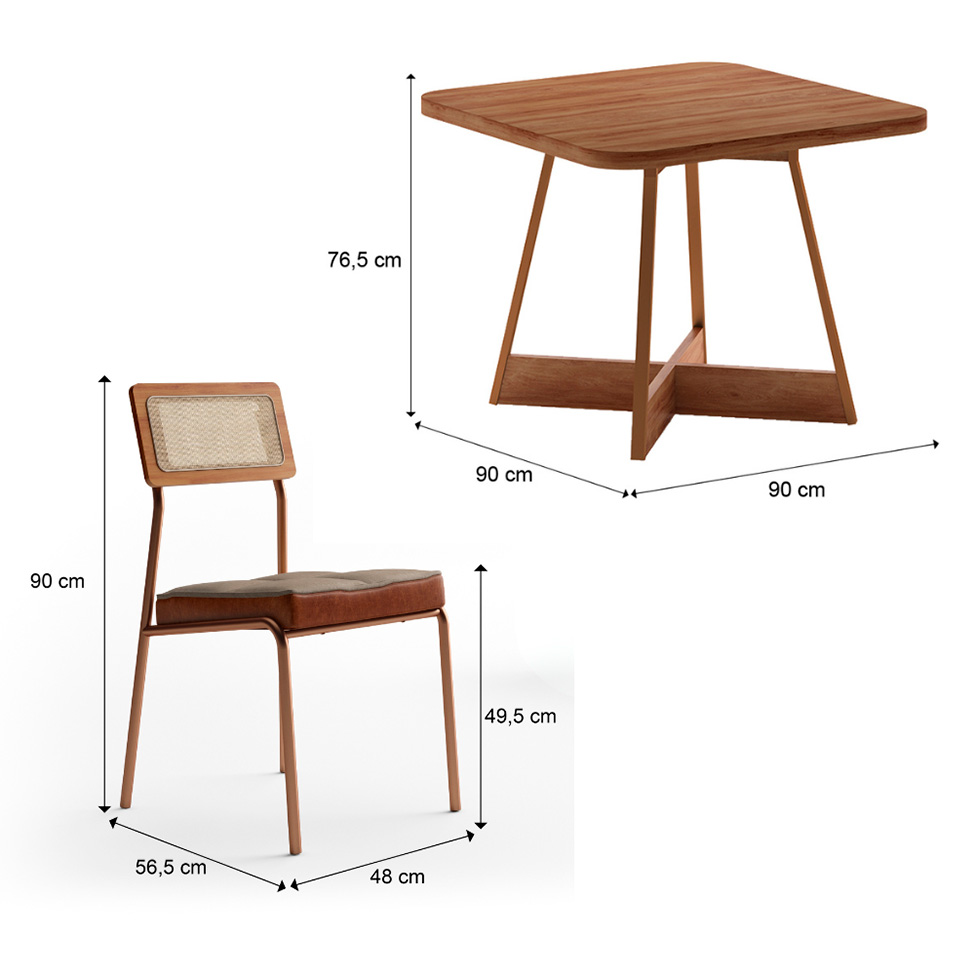 Conjunto de Mesa Quadrada com Tampo MDP Nogal Átria e 4 Cadeiras Catarina Revestimento Sintético Caramelo