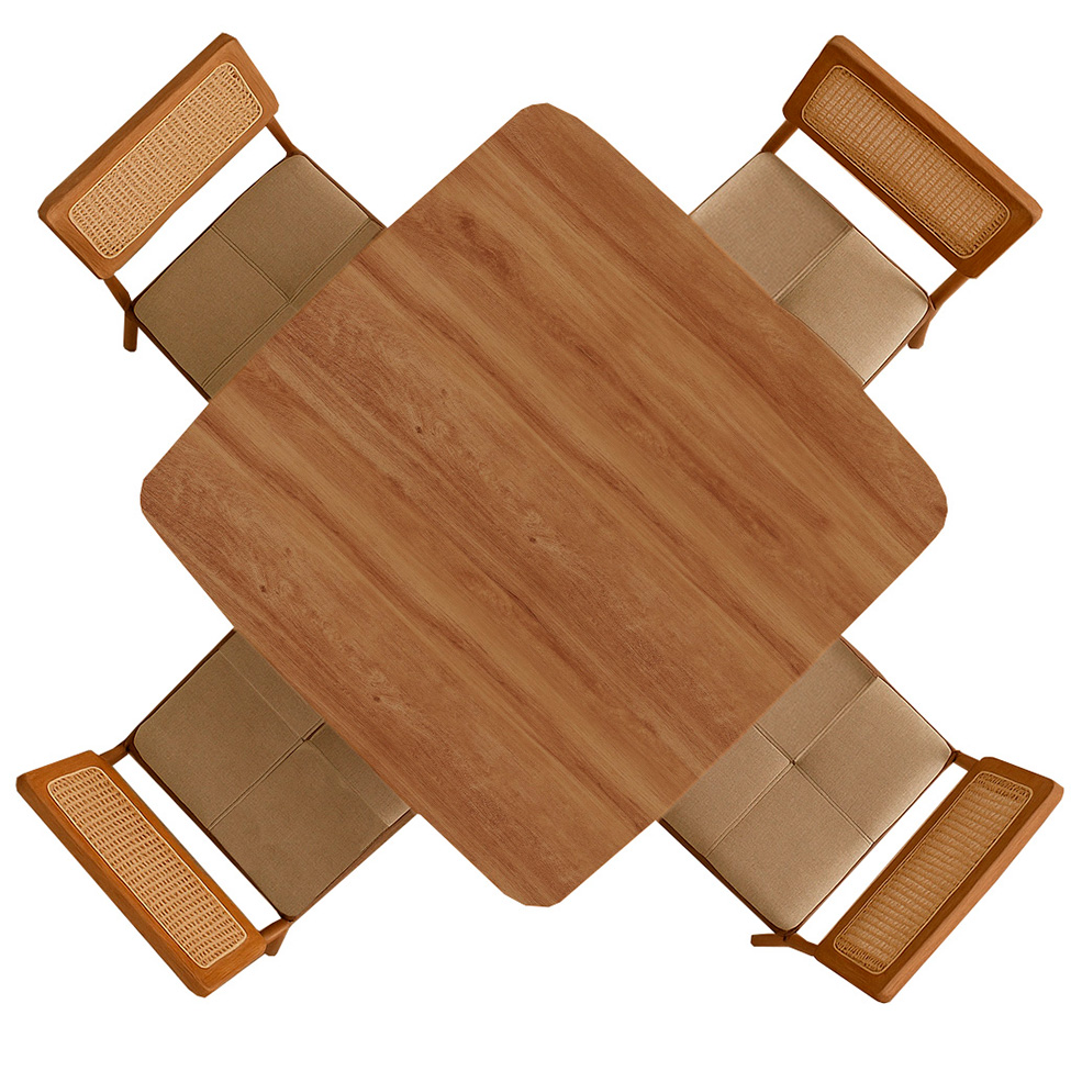 Conjunto de Mesa Quadrada com Tampo MDP Nogal Átria e 4 Cadeiras Catarina Revestimento Sintético Caramelo