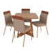 Conjunto de Mesa Quadrada com Tampo MDP Nogal Átria e 4 Cadeiras Madalena Linho Areia e Caramelo