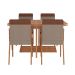 Conjunto de Mesa Quadrada com Tampo MDP Nogal Átria e 4 Cadeiras Madalena Linho Areia e Caramelo