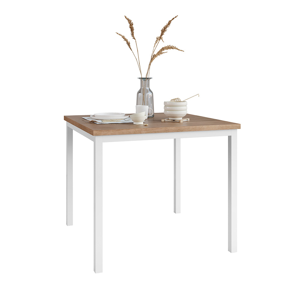 Conjunto de Mesa Quadrada com Tampo MDP e 4 Cadeiras Adriana Revestimento Sintético Bege Estampado e Branco