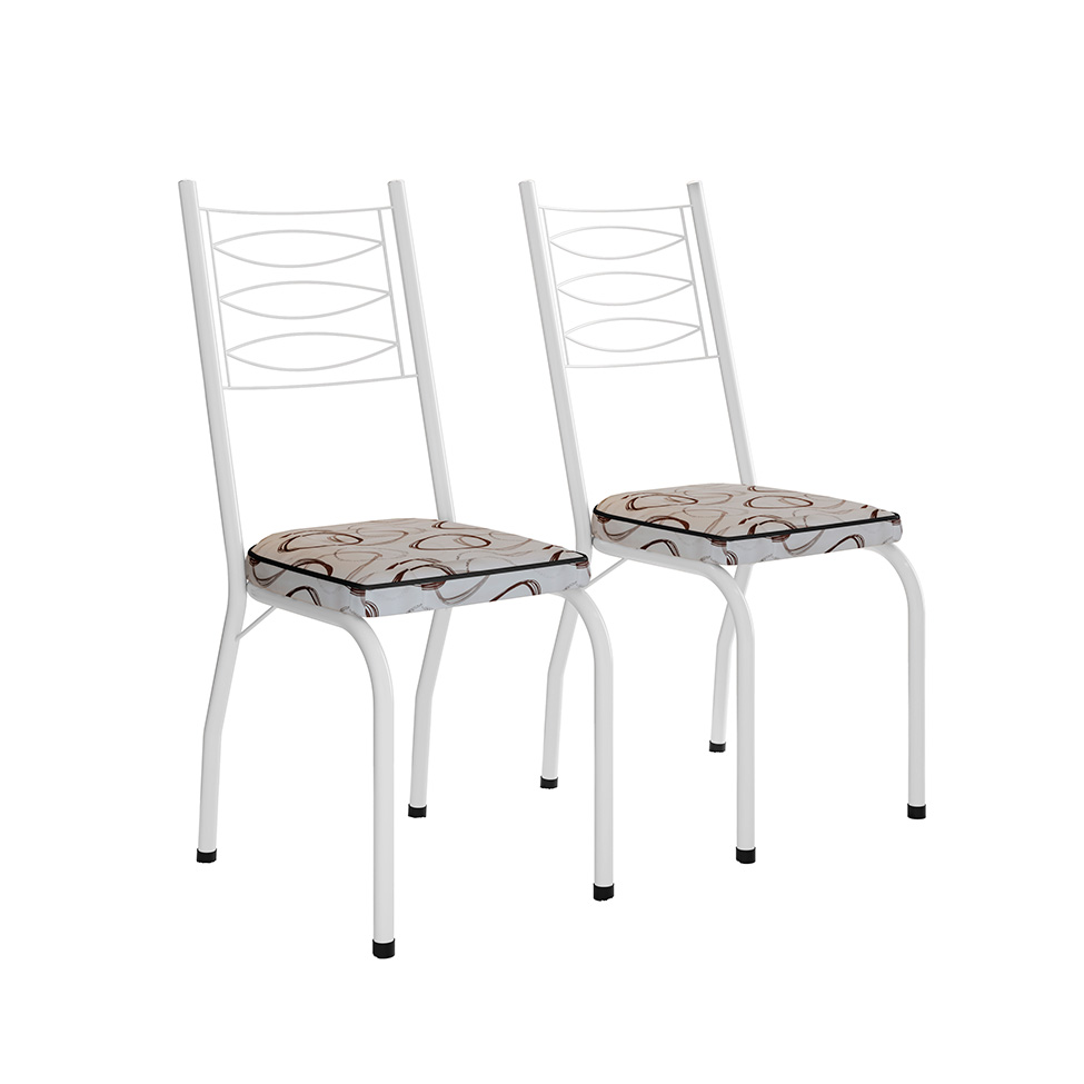 Conjunto de Mesa Quadrada com Tampo MDP e 4 Cadeiras Adriana Revestimento Sintético Bege Estampado e Branco
