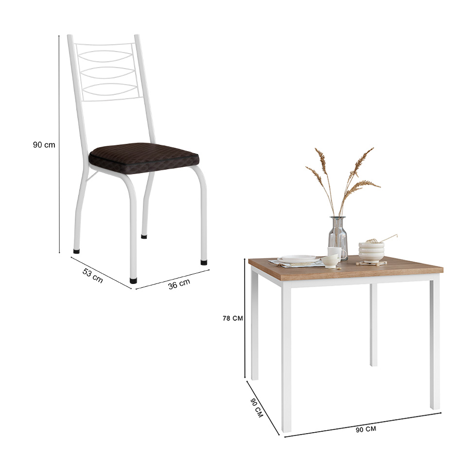 Conjunto de Mesa Quadrada com Tampo MDP e 4 Cadeiras Adriana Revestimento Sintético Cacau e Branco