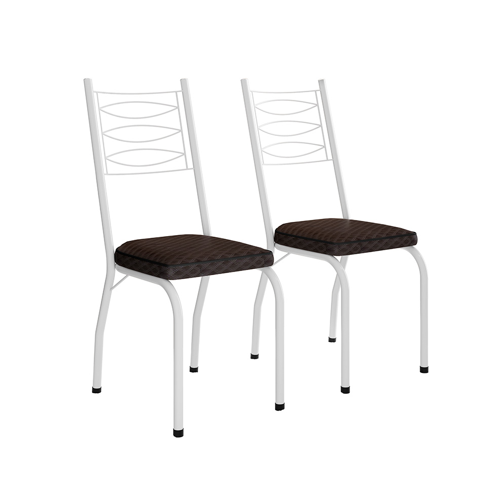 Conjunto de Mesa Quadrada com Tampo MDP e 4 Cadeiras Adriana Revestimento Sintético Cacau e Branco