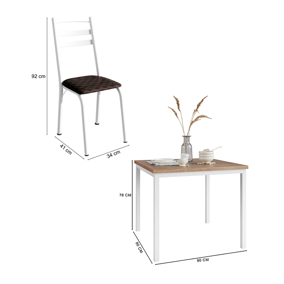 Conjunto de Mesa Quadrada com Tampo MDP e 4 Cadeiras Adriana Revestimento Sintético Cacau e Branco II