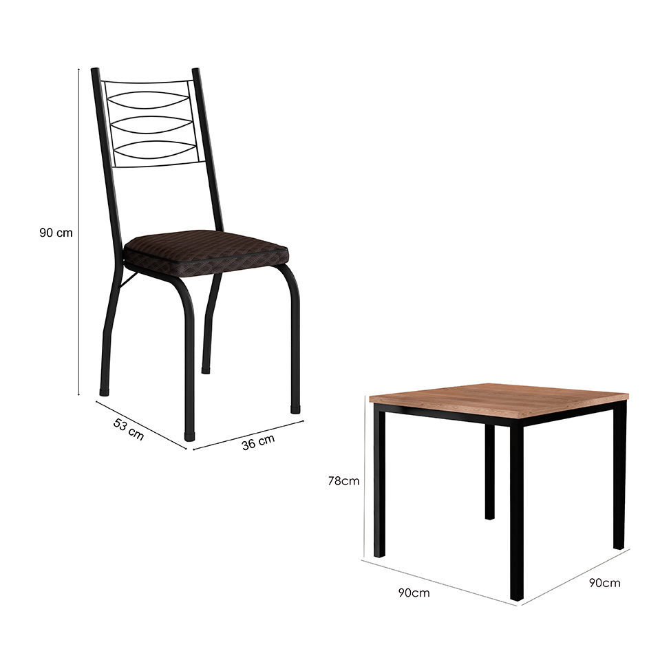 Conjunto de Mesa Quadrada com Tampo MDP e 4 Cadeiras Adriana Revestimento Sintético Cacau e Preto