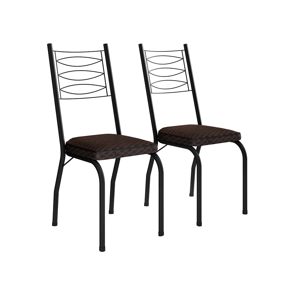 Conjunto de Mesa Quadrada com Tampo MDP e 4 Cadeiras Adriana Revestimento Sintético Cacau e Preto