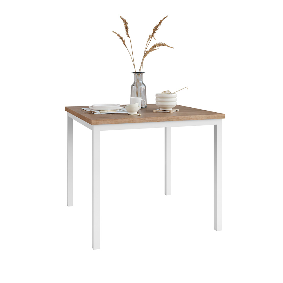 Conjunto de Mesa Quadrada com Tampo MDP e 4 Cadeiras Adriana Revestimento Sintético Cedro e Branco