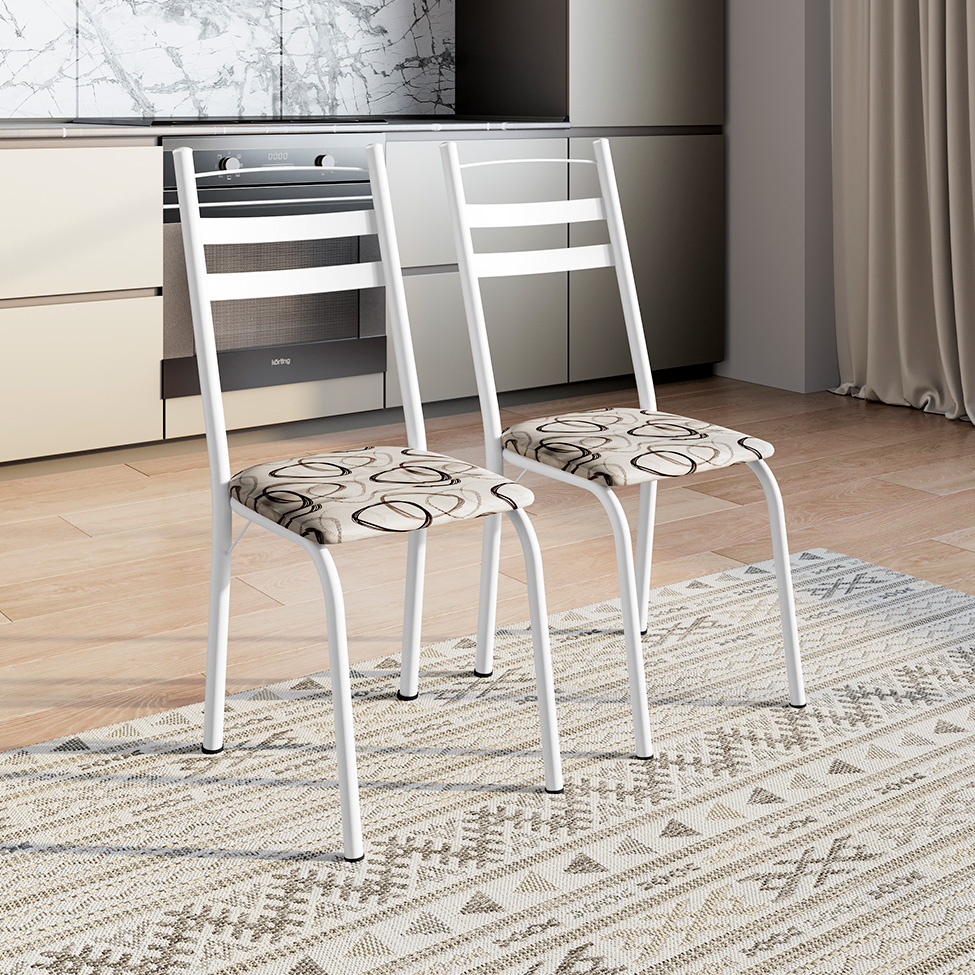 Conjunto de Mesa Quadrada com Tampo MDP e 4 Cadeiras Adriana Revestimento Sintético Cedro e Branco