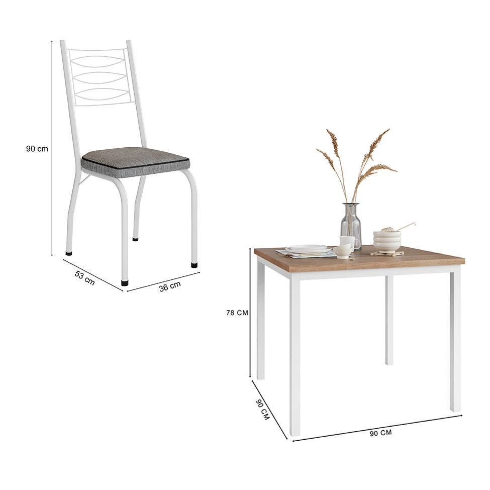 Conjunto de Mesa Quadrada com Tampo MDP e 4 Cadeiras Adriana Revestimento Sintético Grafiato Cinza e Branco