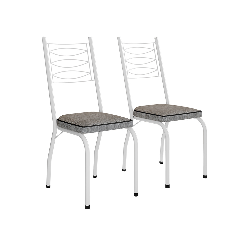 Conjunto de Mesa Quadrada com Tampo MDP e 4 Cadeiras Adriana Revestimento Sintético Grafiato Cinza e Branco