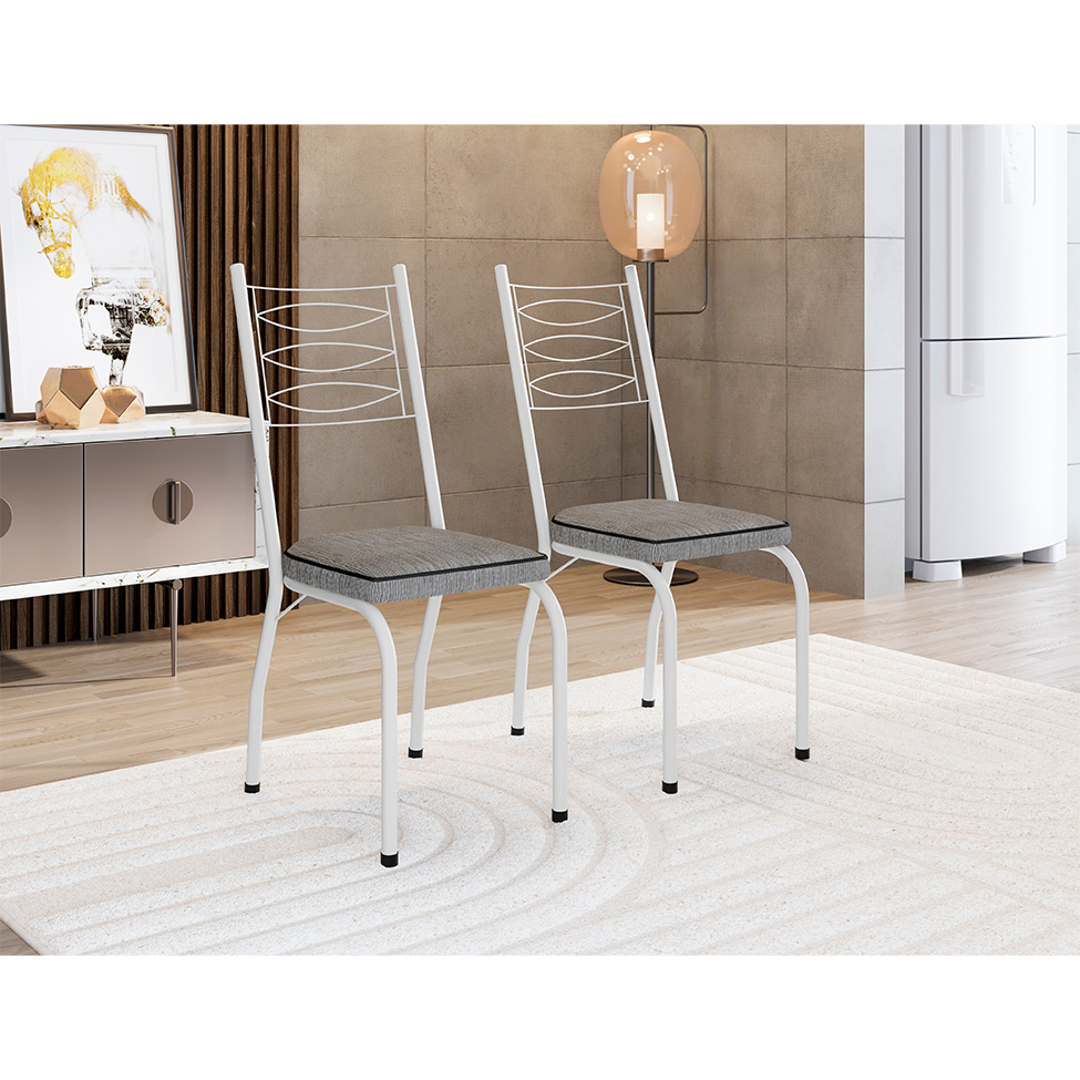 Conjunto de Mesa Quadrada com Tampo MDP e 4 Cadeiras Adriana Revestimento Sintético Grafiato Cinza e Branco